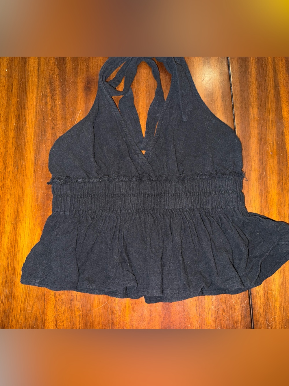 Ocean Drive Black Smocked Halter Camisole